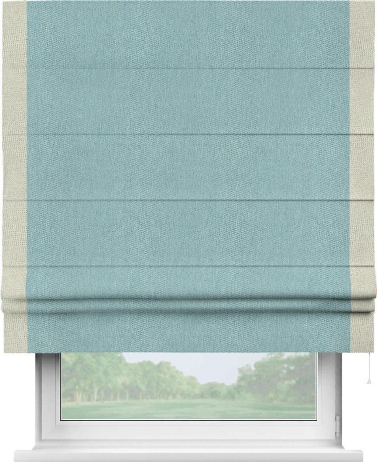 Римская штора «Кортин» с кантом Стрим Дуо, для проема, ткань твид блэкаут, небесно-голубой